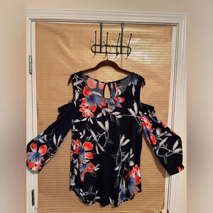 NEW DIRECTION~NAVY BLOUSE~COLD SHOULDER-~LG